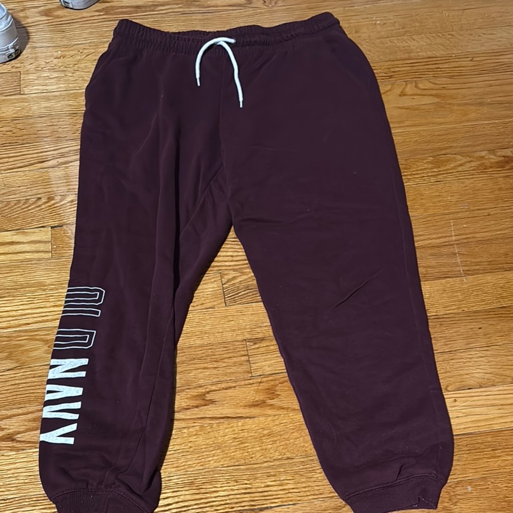 Old Navy Burgundy Sweatpants with White Lettering Size M